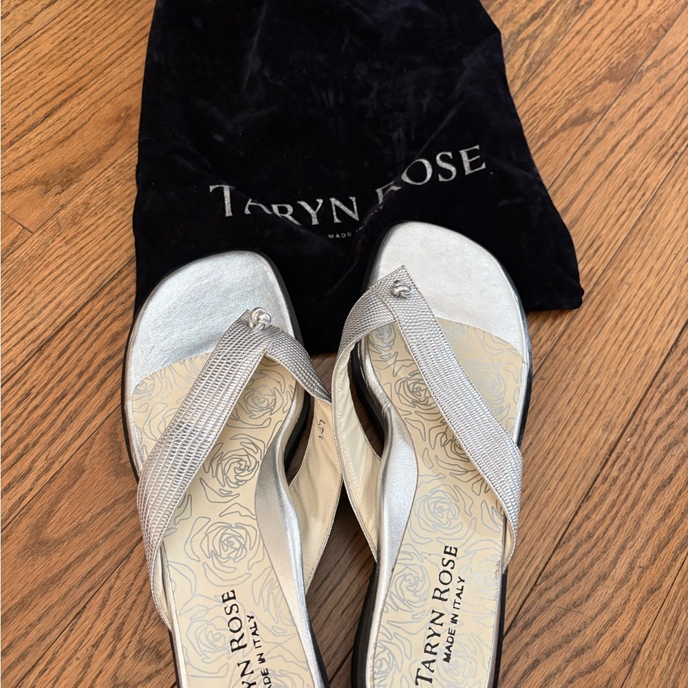 Taryn Rose Silver Metallic Thong Sandals